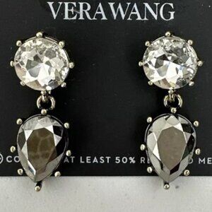 VERA WANG Antique Gold Clear Crystal/Gunmetal Stone Double Drop Earrings**NEW!